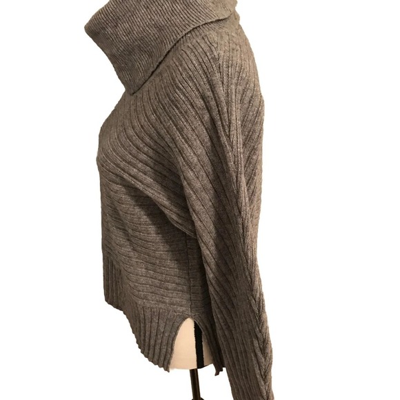Anthropologie Moth Tisbury Gray Turtleneck Ribbed Diagonal Chevron Sweater - XSM - Picture 3 of 10